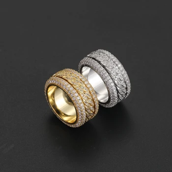 вращающиеся кольца 12 мм, Латунное кольцо в стиле хип-хоп mirco с фианитами, кольца с фианитами со льдом R047