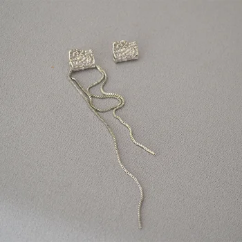 Нишевый дизайн мода прохладная текстура лицо цепочка кисточка длинные асимметричные серьги-иглы из серебра 925 пробы женские
