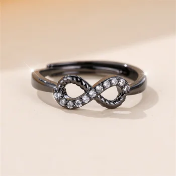 Минималистичное Круглое кольцо с белым цирконием, 8-Словные Кольца из черного золота, Открывающие Кольца для женщин, мужские свадебные украшения Унисекс