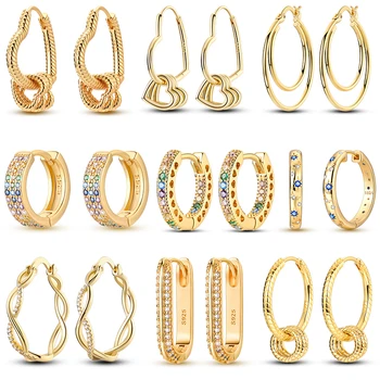 2023 Круглые серьги-кольца из стерлингового серебра 925 Пробы, Золотые серьги, подходящие для оригинальных ювелирных украшений бренда, подарок для модных женщин, Подарок