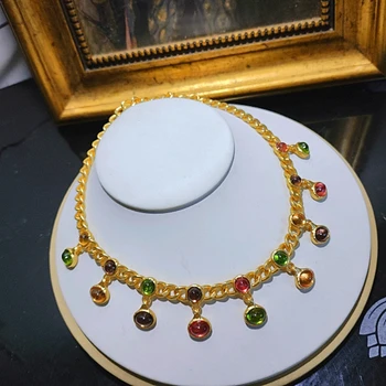 Винтажная Средневековая капля воды из семицветного стекла, изящное ожерелье, браслет, серьги