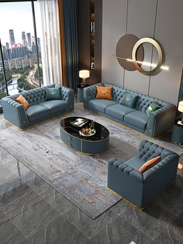 Простой Постмодернистский Легкий Роскошный Американский кожаный диван из воловьей кожи первого слоя Armani 123 Bentley Комбинированная мебель для гостиной
