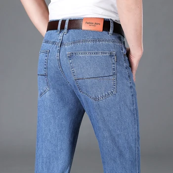 2024 Мужские весенне-летние Новые джинсы прямого кроя, свободная мужская деловая мода, Удобные повседневные брюки из чистого хлопка с высокой талией