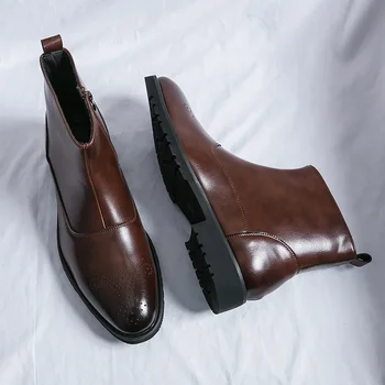 Кожаные Мужские ботинки в стиле Ретро; Классическая Черно-коричневая Обувь Mlae с перфорацией типа 