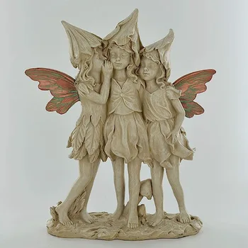 Новая скульптура девушки из смолы с тремя ангелами, ремесленные украшения для домашнего рабочего стола, украшения гостиной