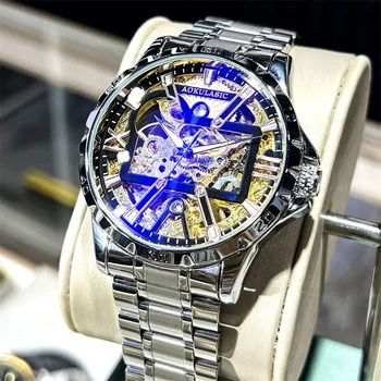 Мужские наручные часы AOKULASIC, автоматические механические Оригинальные Спортивные Прозрачные мужские часы, лучший бренд класса Люкс, Полые часы со скелетом 515