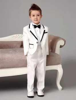 Симпатичный высококачественный 2016 Новое поступление, белый костюм с лацканами на одной пуговице, детские костюмы, модный красавчик (куртка + брюки + галстук)