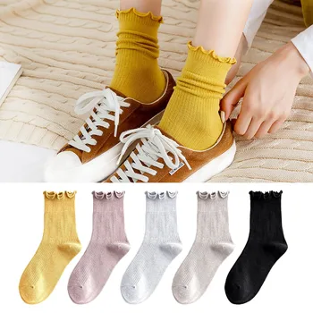 Женские модные однотонные носки, 5 шт., носки с ворсом, милые носки с завитками ярких цветов, носки для мужчин, комплект одежды