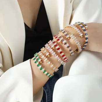 Роскошные ювелирные изделия для женщин, Красочный браслет с цирконием, Регулируемый браслет-манжета из нержавеющей стали
