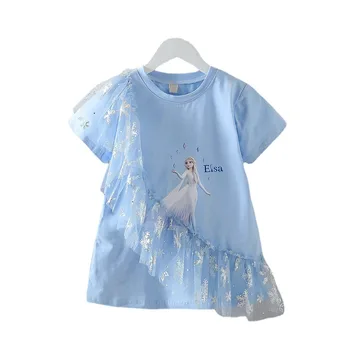 Летнее платье для девочек, платье принцессы Айши для детей 3-7 лет, повседневная футболка, кружевное платье, детская одежда