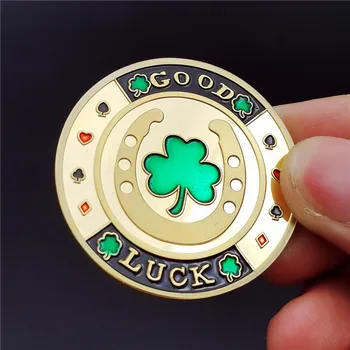 Модные покерные карты, защитные фишки, жетоны, монеты, Золотой Зеленый клевер, Коллекции монет Good Luck Challenge с капсулой для монет