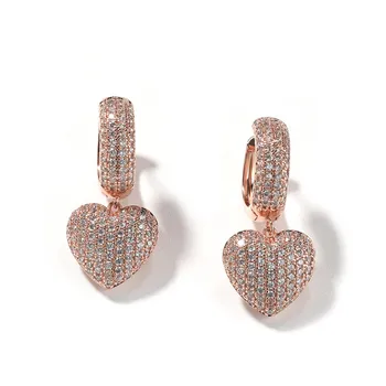 Модные серьги-капли в виде сердца, блестящие серьги с кубическим цирконием, полностью покрытые льдом, для женщин, ювелирные подарки