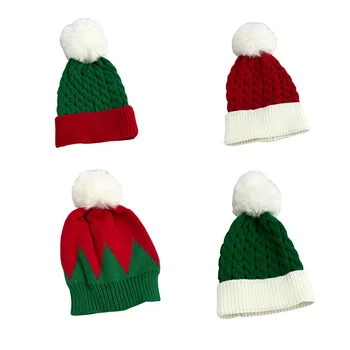 Европейские и американские детские вязаные шапочки, теплые осенние и зимние шерстяные шапочки, детские шапочки с шариками для волос, рождественские шапочки