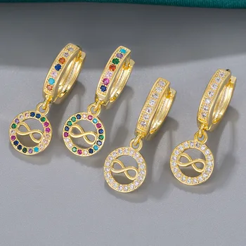 Классические круглые серьги-кольца Love Infinity для женщин цвета античного золота, радужно-белый циркон, длинная подвеска в виде пряжки для ушей, ювелирный подарок
