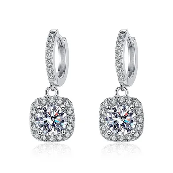 Муассанит D цвета серебра 925 пробы с крупными квадратными бриллиантами, висячие серьги для женщин, ювелирные украшения для свадьбы и помолвки
