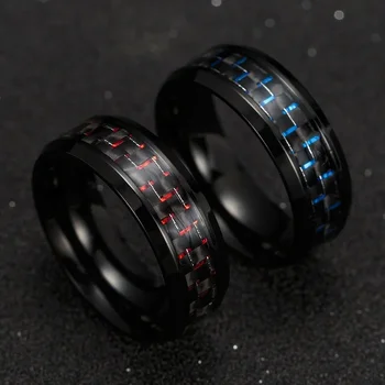 Мужское крутое кольцо из углеродного волокна Red Square, модная титановая сталь для синих ювелирных изделий