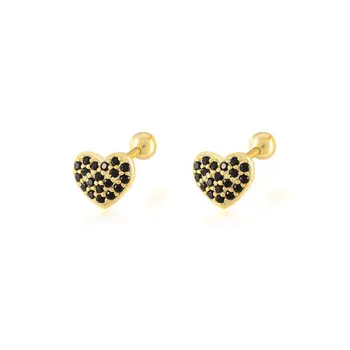 Серьги с черными бриллиантами в форме сердца, женские серьги из серебра S925 пробы, простые маленькие свежие серьги, ювелирные изделия INS
