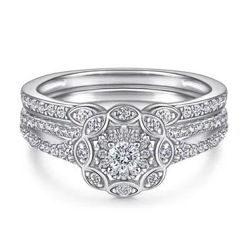 Новое кольцо из стерлингового серебра S925 Пробы, Женский модный комплект с цветами, Многоразовые свадебные украшения