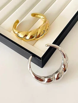 Широкий металлический открытый браслет HUANZHI, большой массивный Простой осенний модный винтажный браслет-манжета, новинка для женщин