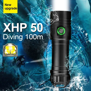 НОВЫЙ XHP50 LED Супер Яркий Фонарик Для Дайвинга Портативный 100-Метровые Факелы Для Дайвинга IPX8 Водонепроницаемая Лампа Для Дайвинга Подводный Фонарь