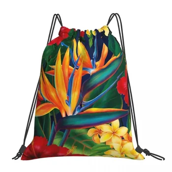 Тропический рай, Гавайские райские птицы, иллюстрация, рюкзак, модная портативная сумка на шнурке, карман на шнурке