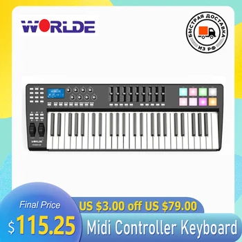 WORLDE PANDA49 Портативный 49-Клавишный USB MIDI-Контроллер Клавиатуры 8 RGB Красочных Триггерных Площадок С Подсветкой с USB-Кабелем MIDI-Контроллер