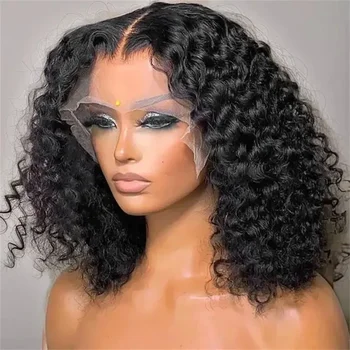Бразильский парик с завитками Джерри на кружеве, парики из человеческих волос, натуральный цвет, глубокая волна, застежка 5x5, Бесклеевой кружевной парик для женщин