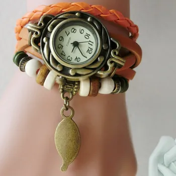 Новые женские часы-браслет с подвеской в виде кожаного листа в стиле ретро, аксессуары для браслета с подзаводом, подарок Relogio Feminino, прямая поставка