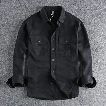 Весна 2023, новая однотонная рабочая рубашка цвета хаки в стиле ретро, мужская свободная куртка с объемными карманами, Тренд
