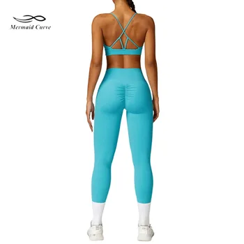 Mermaid Curve 2024, Весенний новый комплект для фитнеса, женский спортивный бюстгальтер низкой интенсивности, обтягивающие леггинсы с высокой талией, тренировочный костюм для йоги из 2 предметов
