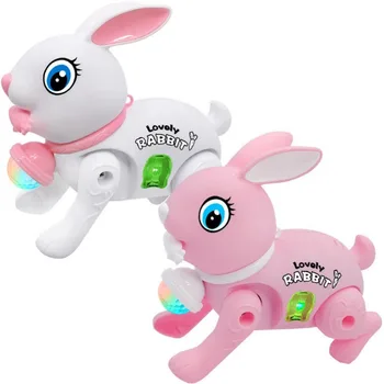 2023 Мультяшный электронный ходячий кролик, музыкальная игрушка, милые люминесцентные игрушки с тяговым тросом для обучения ребенка Игрушкам для ползания