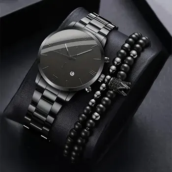 Мужские часы, набор браслетов из бисера, сделай сам, Модный Деловой ремень из нержавеющей стали, кварцевые наручные часы для мужчин, подарок Relogio Masculino