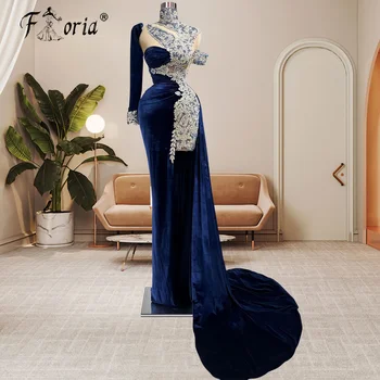 Элегантное темно-синее бархатное вечернее платье, длинные коктейльные платья со шлейфом, женские нарядные платья в Дубае 2023, Праздничная одежда для ночи