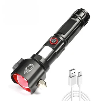 Интерфейс USB масштабируемые перезаряжаемые фонарик открытый сильный свет с Power Bank и стороны света молоток безопасности самообороны фонарик