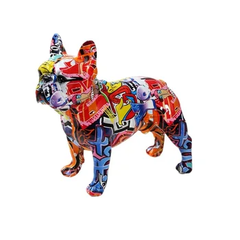 Креативность Современная красочная Статуя французского Бульдога Оптом, Офисные украшения с граффити, Поделки для домашнего декора для собак из смолы