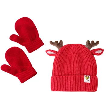 Детская шапочка и перчатки Мягкая Теплая Милая Шапка из оленьих рогов, зимняя шапочка-бини с перчатками, Рождественский Реквизит для фотосессии