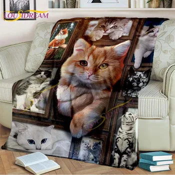 Одеяло для кошачьих коллажей Одеяло с рисунком кошки для дивана Мягкое Теплое декоративное одеяло для кровати гостиной Подарок любителю кошек Одеяло для животных