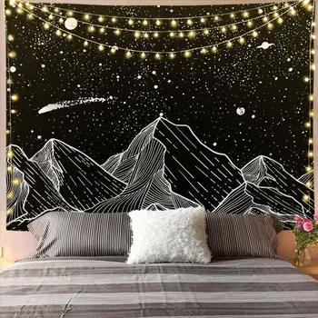 Гобелен черно-белое звездное небо художественный фон ткань прикроватный диван подвесная ткань украшение дома