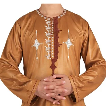 Оптовая продажа исламского мужского халата Пакистанская одежда из хлопка и льна, мусульманский тобе с вышивкой из двух частей и брюки