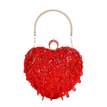 Женская вечерняя сумочка с кисточкой в виде сердца, красный цвет, металлический дневной клатч с бриллиантами, сумки для свадебной вечеринки