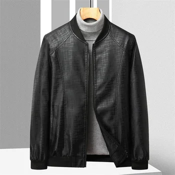 Новая мужская кожаная куртка Корейского кроя, мотоциклетный бомбер, модная кожаная рубашка, Тонкая мужская кожаная рубашка из искусственной кожи, мужская