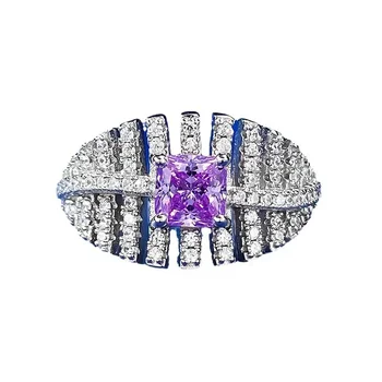 SpringLady 100% Стерлинговое серебро 925 пробы 5*5 ММ, аметист огранки принцессы, высокоуглеродистые бриллианты, ювелирное кольцо для женщин