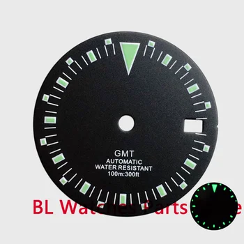 Стерильный циферблат часов BLIGER 29 мм, Оранжевая / Зеленая Отметка времени, Зеленые Светящиеся Механизмы Fit NH34 (GMT) Для корпуса 36-41 мм
