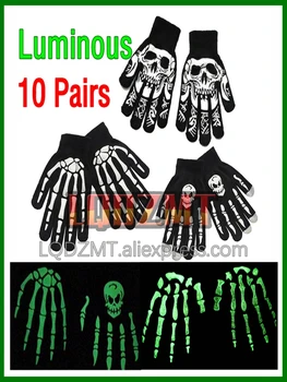 10 Пар светящихся перчаток, зимние теплые нескользящие рукавицы с гримасой из костей рук ужасов, черепа, Унисекс, Сохраняйте теплые перчатки для Хэллоуина