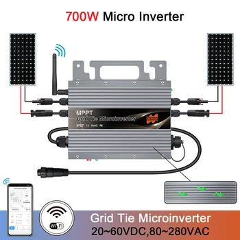 700 Вт Чистый Синусоидальный преобразователь постоянного тока 22-60 В в переменный 80-265 В Сетевой Инвертор со встроенным WiFi IP67 для солнечных панелей 210 ~ 350 Вт (2 ШТ.)