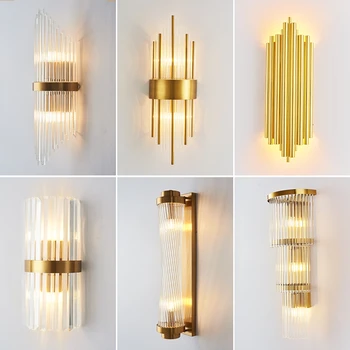 Роскошные настенные светильники Nordic Golden, хрустальные бра, светильники для гостиной, Прикроватный декор для спальни, современные простые светодиодные настенные светильники