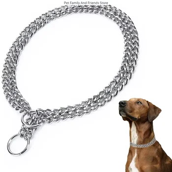 Прочный ошейник-цепочка для собак, регулируемый двухрядный ошейник-удавка для дрессировки собак из нержавеющей стали, для маленьких средних и крупных собак