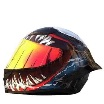 Новое поступление, мотоциклетный однообъективный гоночный шлем Venom, полнолицевой, с большим спойлером, защитная шляпа с золотым козырьком