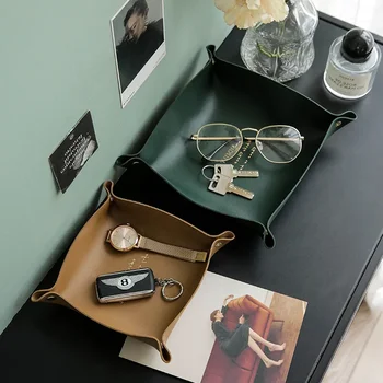 Кожаный лоток для хранения в скандинавском стиле, настольный органайзер для ключей, ювелирных изделий, коробка для хранения косметики, складной органайзер Для украшения дома