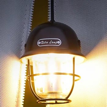 Светодиодный портативный фонарь для кемпинга Type-C, перезаряжаемый через USB, винтажный атмосферный светильник, повседневный Водонепроницаемый для походов, рыбалки, чрезвычайных ситуаций